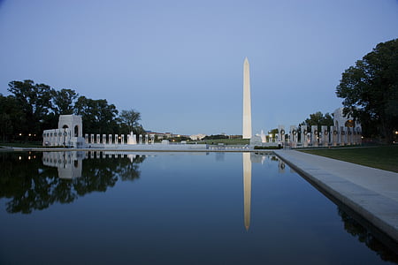 Vašingtono paminklas, Vašingtone, Nacionalinė centras, atspindintis baseinas, Jungtinės Amerikos Valstijos, orientyras, Sutemos
