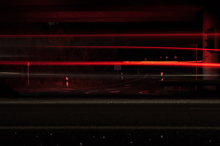 éjszaka, hosszú távú, expozíció, piros, fekete, híd, vissza a fény