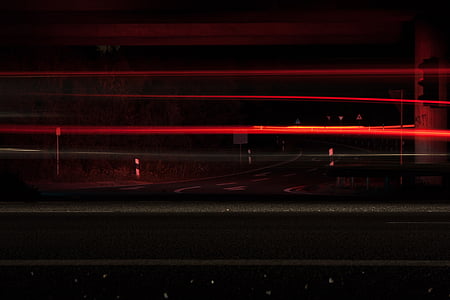 natt, lång sikt, exponering, röd, svart, Bridge, motljus