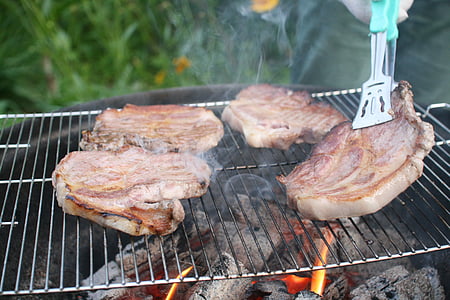 femme, Sizzle, viande, grill barbecue, barbecue, grillé, alimentaire
