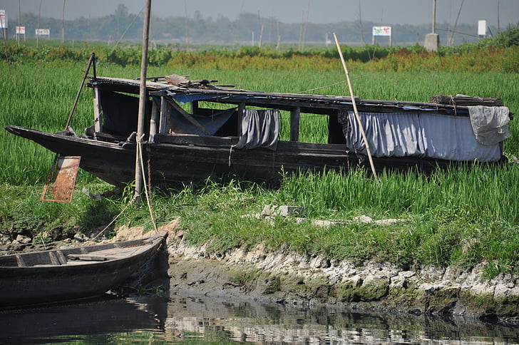 Banglades, csónak, ázsiai, régi, trópusi, vidéki