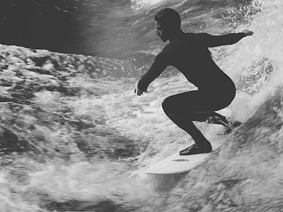 silhouette, photo, man, surfing, ocean, sea, sport