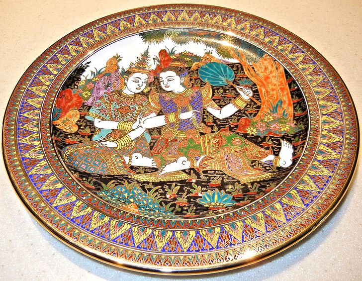 tanier, ručne maľované, Thajsko, umelecké