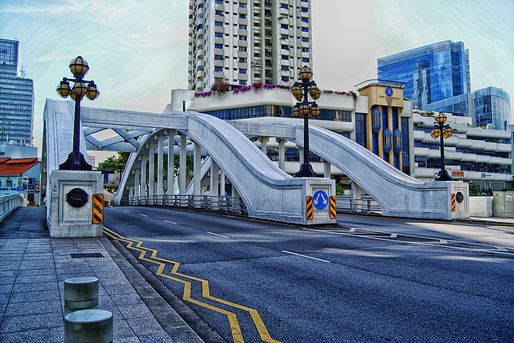 Singapour, ville, villes, urbain, bâtiments, pont, route