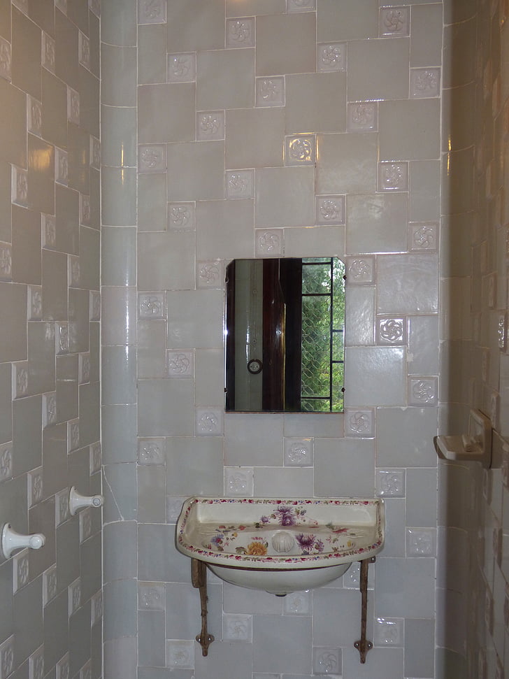 sink, bathroom, old, porcelain, tile, tiles, modernist