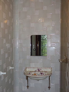 fregadero, cuarto de baño, antiguo, porcelana, azulejo de, azulejos, modernista