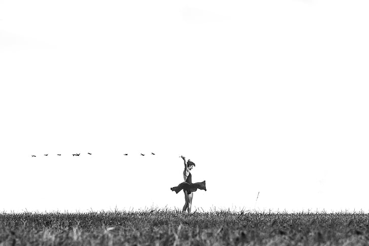 dancer, female, ballet, outdoors, meadow, dressing, woman