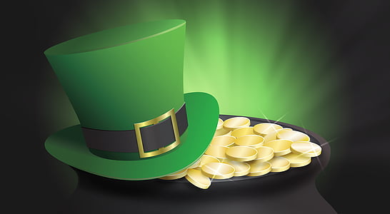 St Patricks day, hög hatt, kruka med guld, Saint patricks dag, CAULDRON, Leprechaun, Irländska