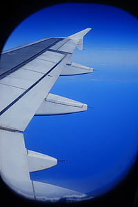 skristi, orlaivių, sparnas, jūra, mėlyna, vandenyno, lėktuvas