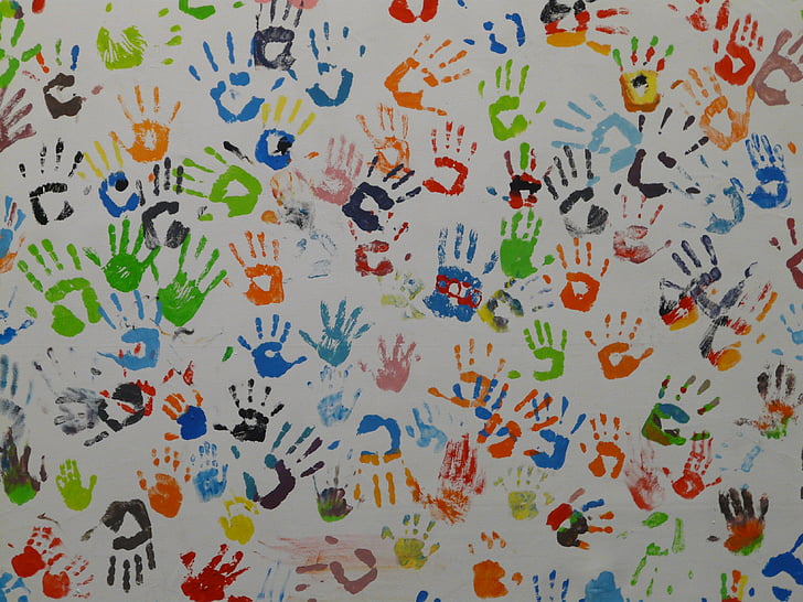 tangan, warna, mural, cetak ulang, warna-warni