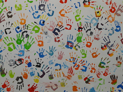 mãos, Cor, pintura mural, reimpressão, colorido