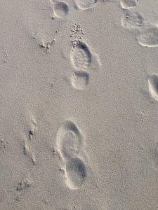 písek, Baltské moře, stopy, pláž, boty, muž