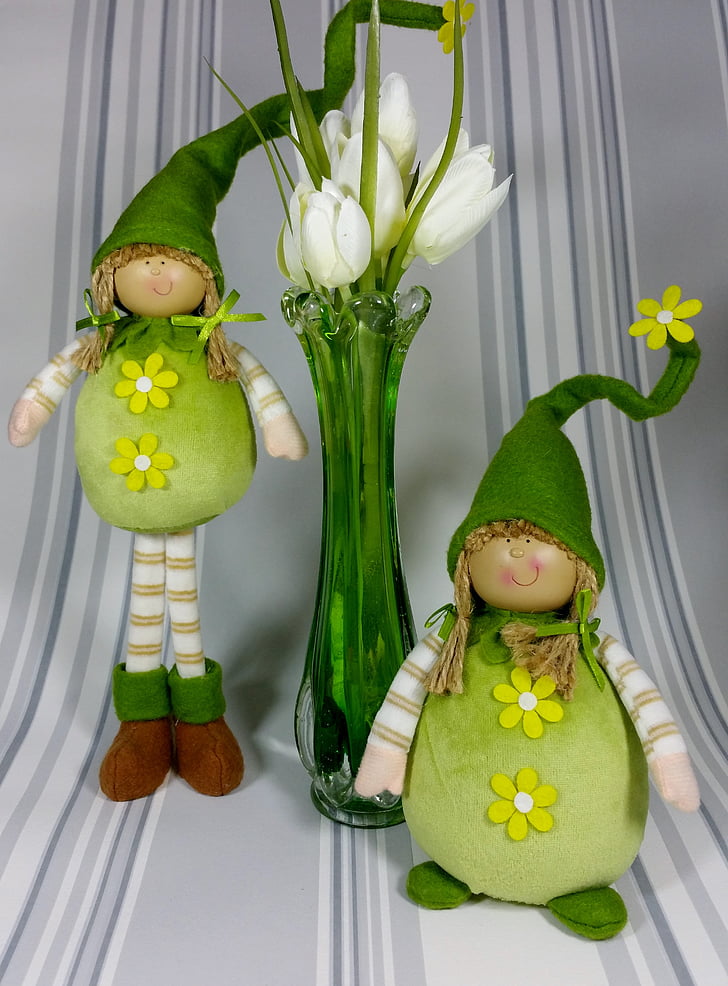 imp, green, spring, funny, cute, tulips, decoration