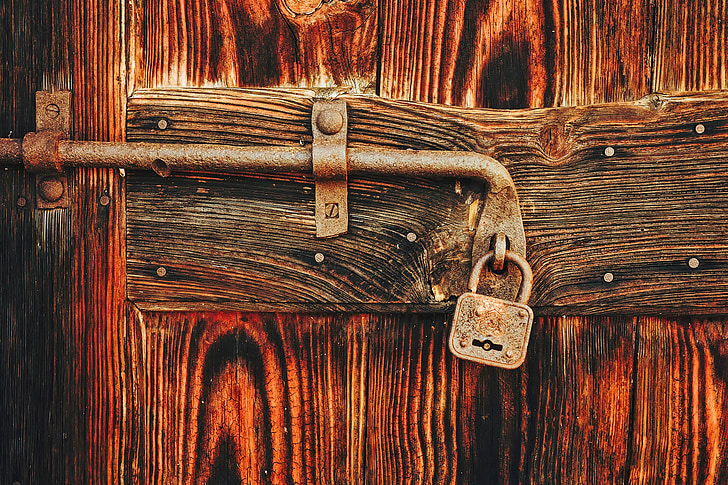 door, lock, padlock, wood, wooden, still life, old
