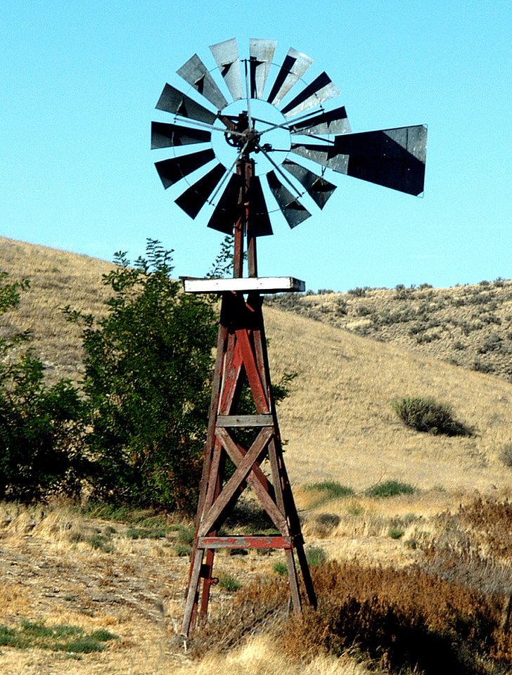 energia renovável, moinho de vento, ranchos, Washington, vento, rural, Verão