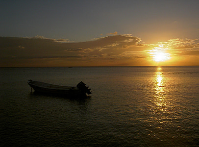 sunset, boot, sea, abendstimmung, romantic, water, mood