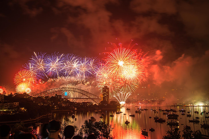 Sylvester, Jaunais gads, 2015, Sydney, Austrālija, osta, tilts