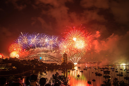 Sylvester, Nový rok, 2015, Sydney, Austrálie, přístav, Most