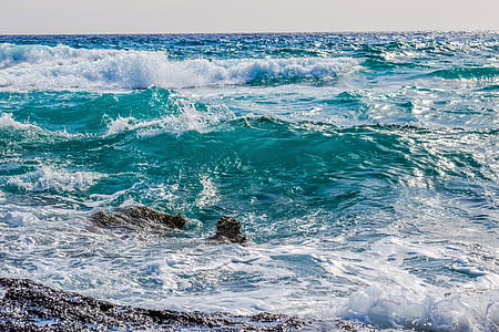 ola, espuma de, aerosol, mar, naturaleza, viento, azul