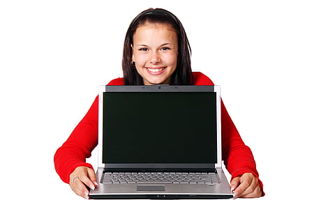 ad, počítač, samica, dievča, šťastný, Internet, izolované