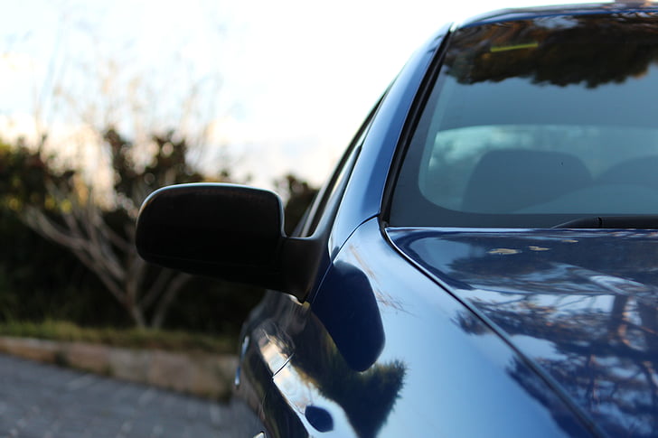 bil, sidospegel, profil, blå bil, framsidan, sida, Automobile