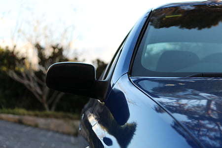 auto, kant spiegel, Profiel, blauwe auto, voorzijde, kant, auto