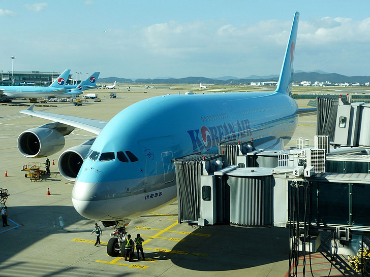 lentokone, kone, lentokenttä, Korean Airin, Airbus, A380