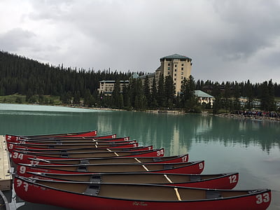 canoe, hotel, canada, castle, building, architecture, lake