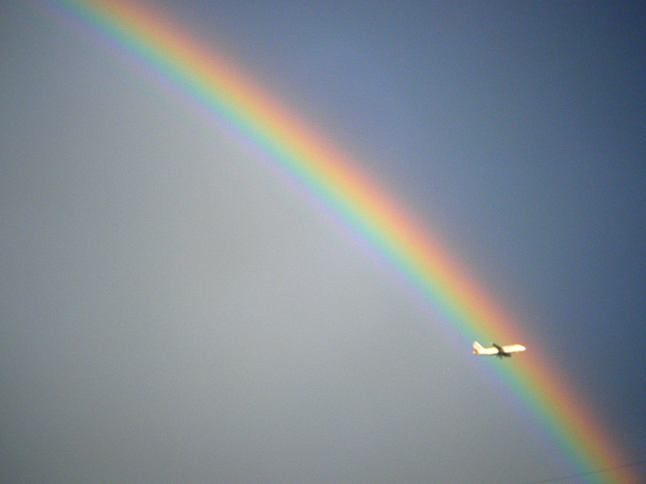 arcobaleno, aereo, tempesta, cielo, aeromobili, trasporto, Viaggi
