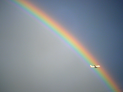 arco iris, plano, tormenta, cielo, avión, transporte, viajes