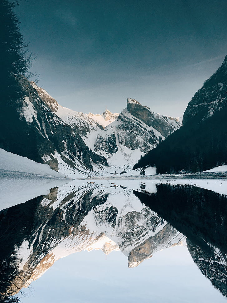 cold, lake, landscape, mountain, nature, outdoors, reflection