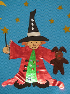 魔術師, 杖, 魔法の帽子, 想起させる, ティンカー, ペイント, 子供