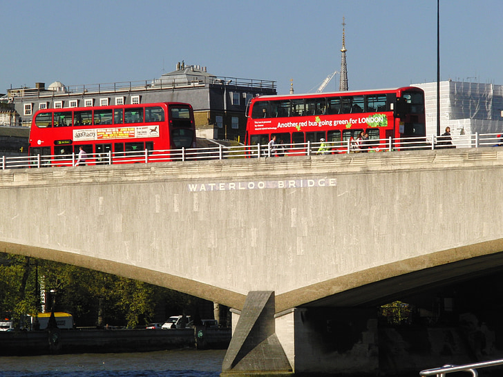 Puente de Waterloo, Londres, autobuses, puente, británico, autobuses rojo, turistas