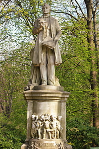patsas, Tiergarten, veistos, muistomerkki, Lortzing, kivi veistos, kevään
