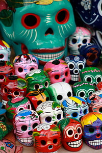 dödskallar, souvenirer, Mexico, kultur, resor, skrämmande, dekoration