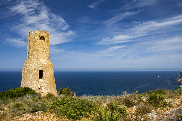Tower, Sea, Beach, Denia, Espanja, linnoitus, rauniot