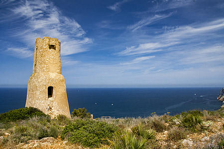věž, Já?, pláž, Denia, Španělsko, pevnost, ruiny