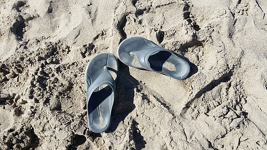 海滩, 沙子, 拖鞋, 热