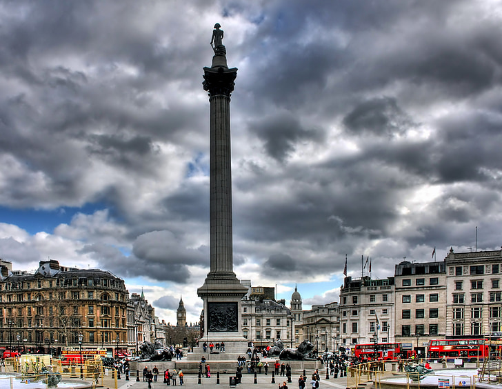 Londyn, Anglia, Trafalgar square, punkt orientacyjny, budynki, Architektura, Pomnik