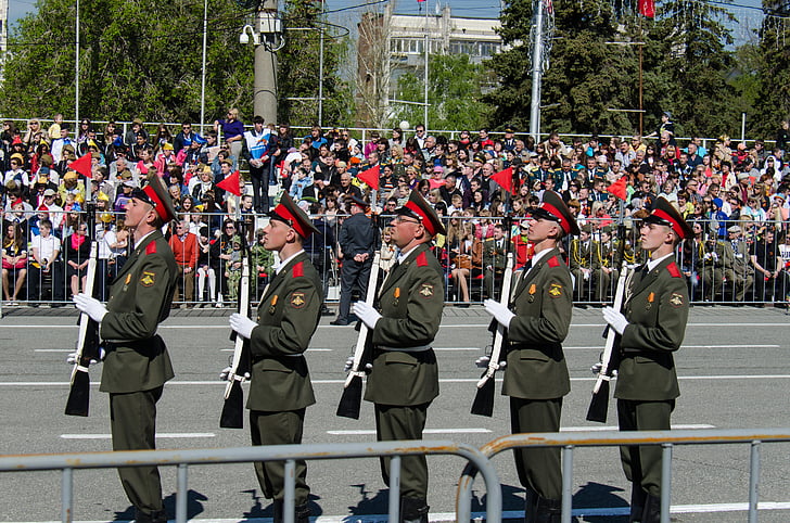 Parade, Segerdagen, 9 maj, Samara, område, Ryssland, trupper