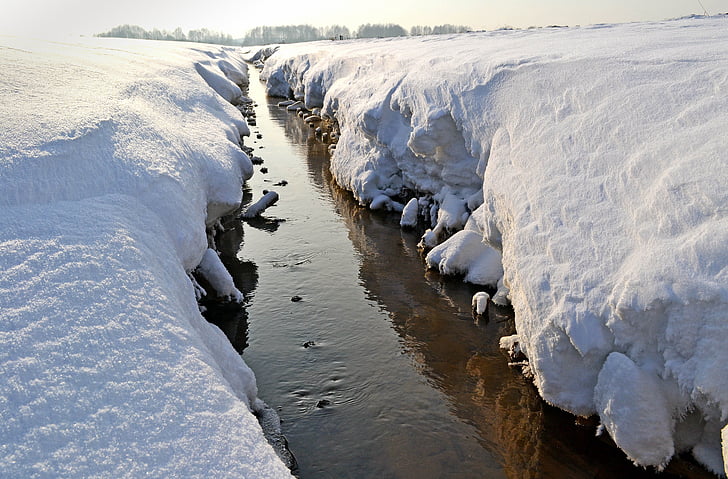 zimné, sneh, ročné obdobie, rieka, biela, ľad, zamrznutá rieka