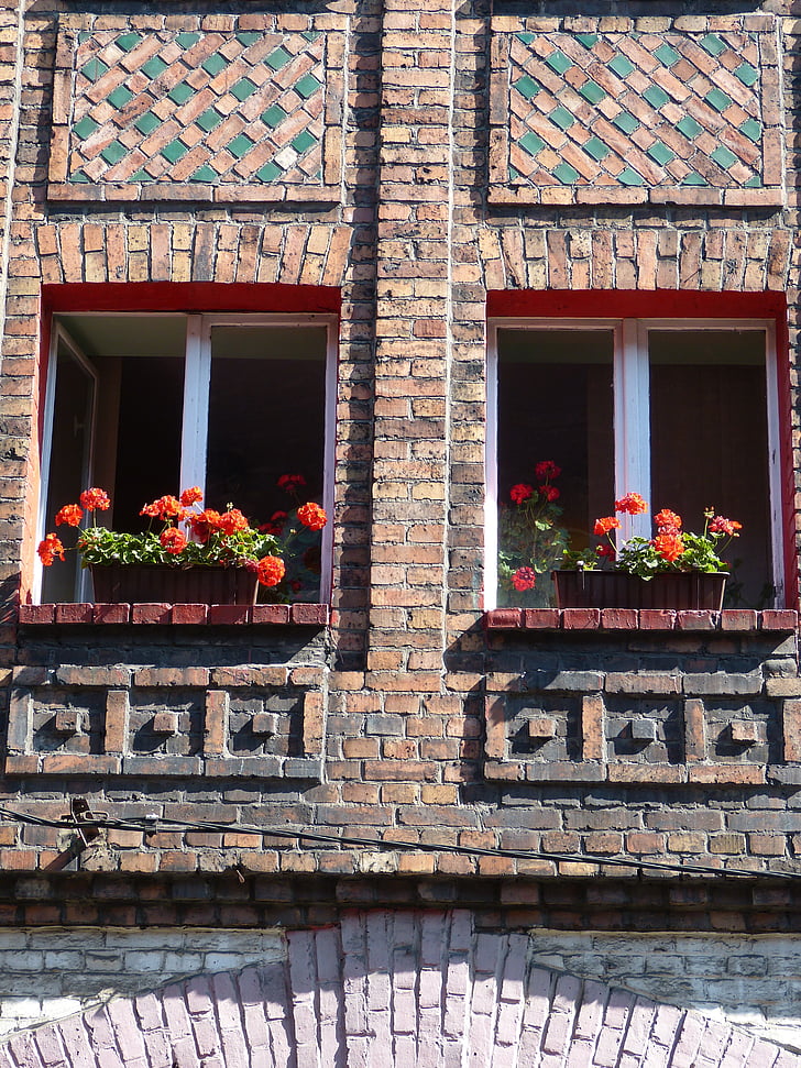 Katowice, Polen, Schlesien, utligning, fasade, vinduet, mønster