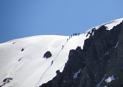 bjerge, klatring, skiløbere, højde, vinter, sne, Top