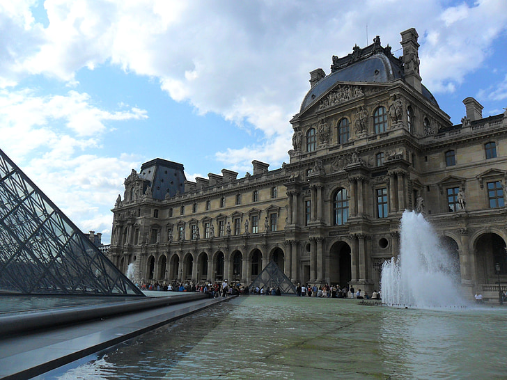 Louvre, Paris, Frankrike, pyramide, museet, monumenter, kultur