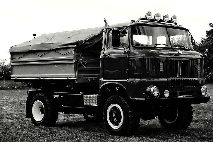 teherautó, történelmileg, DDR, IFA, w50, osztott Németország, fekete-fehér