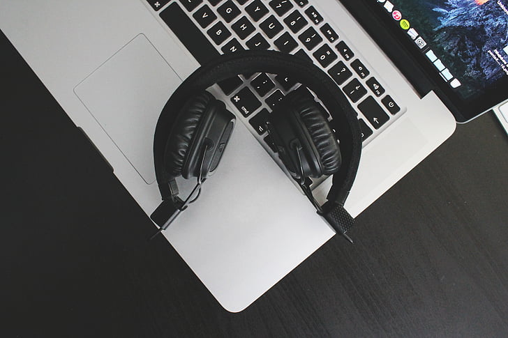 black, wireless, headphones, macbook, pro, audio, laptop