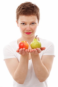 Apple, diett, ansikt, mat, frisk, frukt, jente