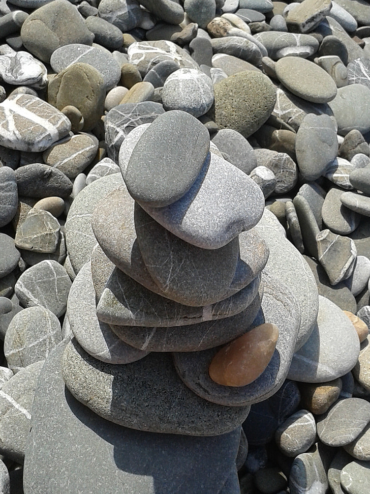 steiner, stranden, småstein, sand grus, balanse, Zen, meditasjon