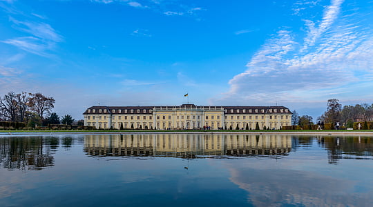 Ludwigsburg, Nemecko, hrad, Baden württemberg, jazero, blühendes baroková, budova, palác Ludwigsburg