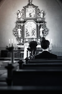 Hochzeit, Einsamkeit, allein, Kirche, fest, schwarz / weiß